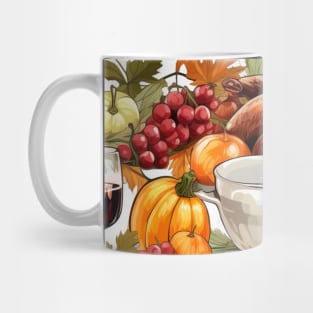 Thanksgiving pattern with turkey, whine and pumpkins Mug